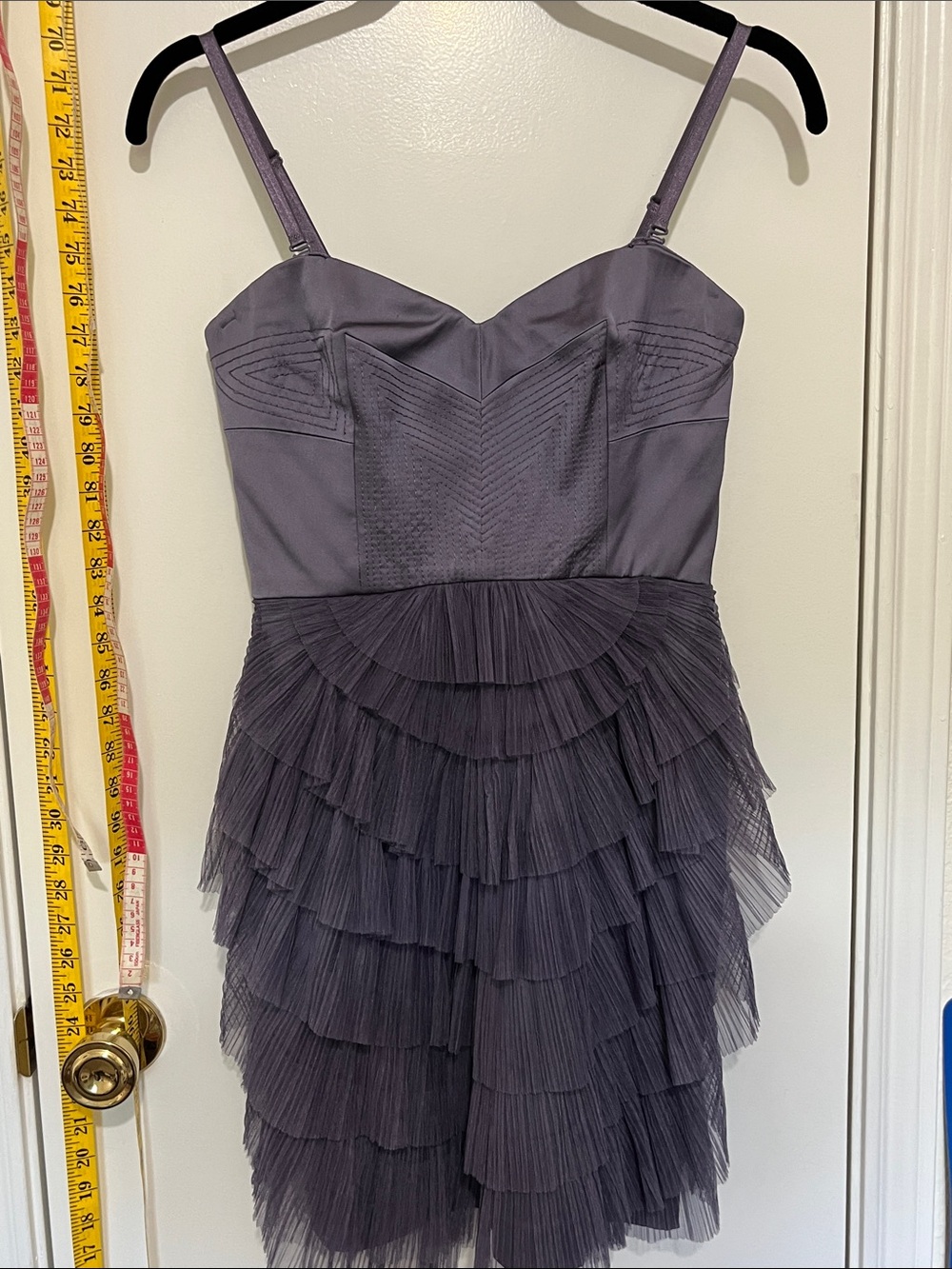 BCBGMAXAZRIA Sweetheart Tiered Mini Dress in Dusty Purple